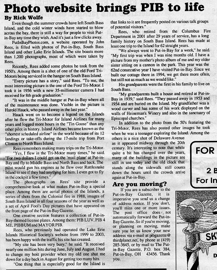 December 2004 Put-in-Bay Gazette article